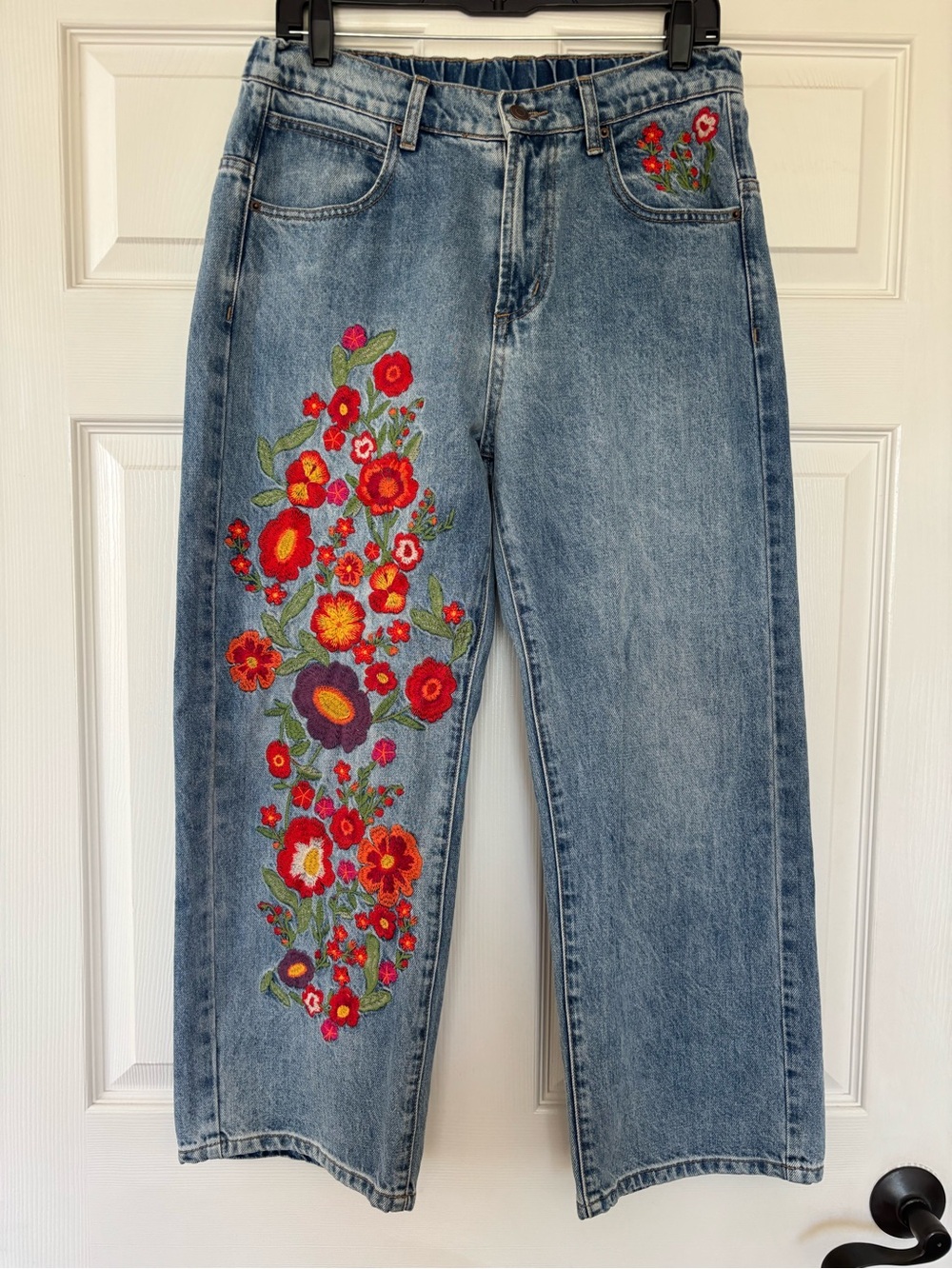 NWPT Oli & Hali Light Blue Wide-leg embroidered drop waist jeans - Picture 2 of 8